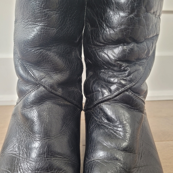 Vintage 80's black genuine leather mid calf boots Size 7 - Picture 7 of 16